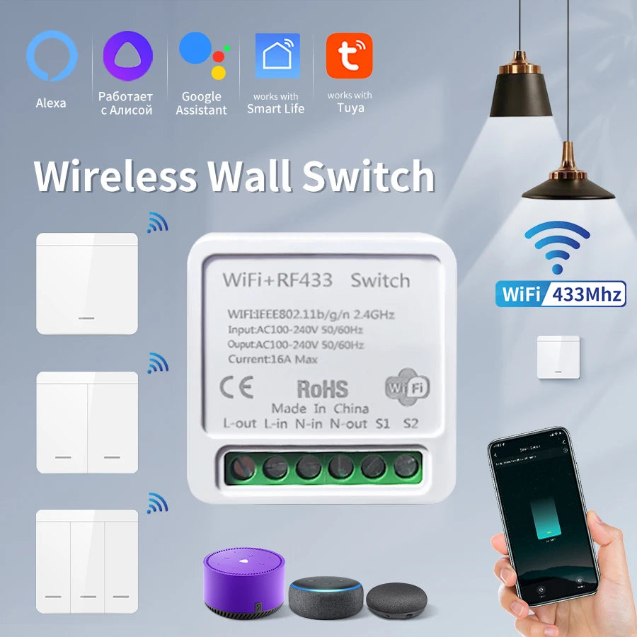 interrupteur mural sans fil blanc smart wifi rf 433mhz moderne minimaliste
