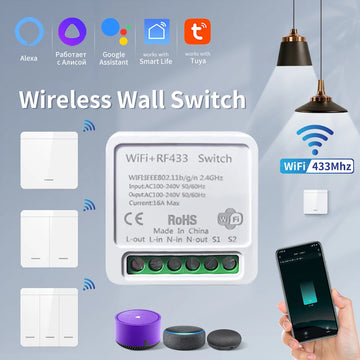 interrupteur mural sans fil blanc smart wifi rf 433mhz moderne minimaliste
