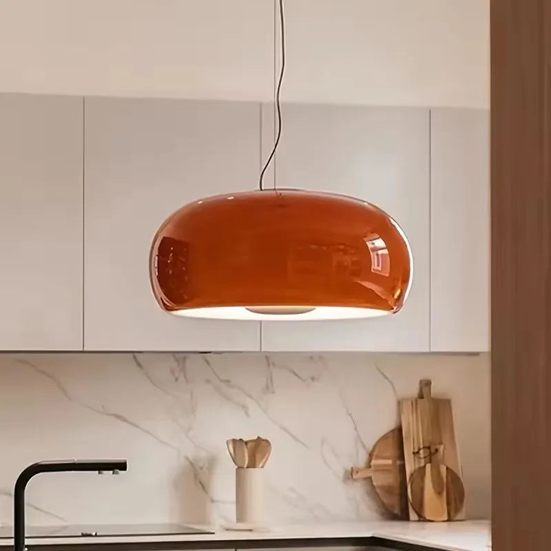 suspension lumineuse moderne couleur orange brillante salon cuisine chambre restaurant