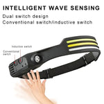 lampe frontale led rechargeable capteur sauna mode ajustable ceinture noir jaune blanc