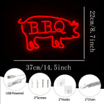 néon lumineux barbecue steak fourchette couteau flamme porc kebab rouge blanc moderne fixations murales