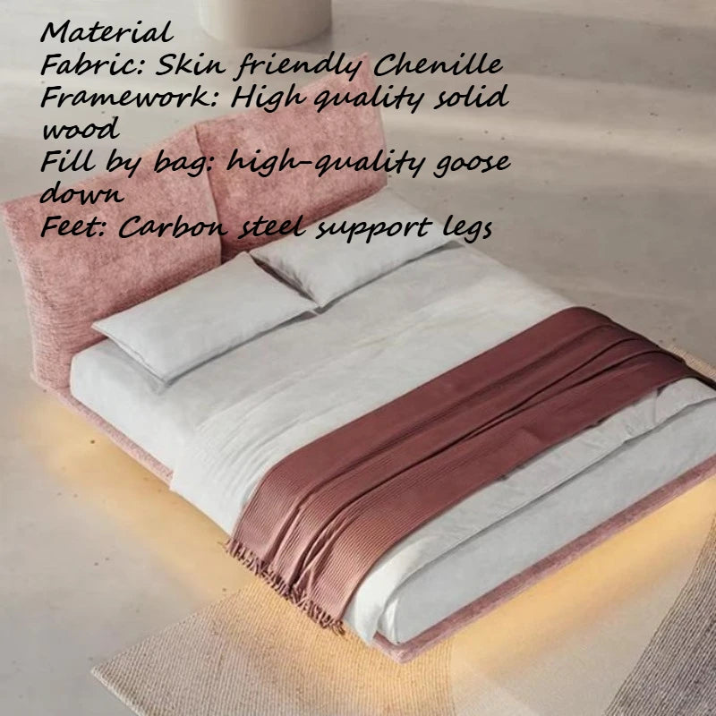 lit suspendu moderne rose gris clair chenille doux oreillers couverture drap plat coussin sol
