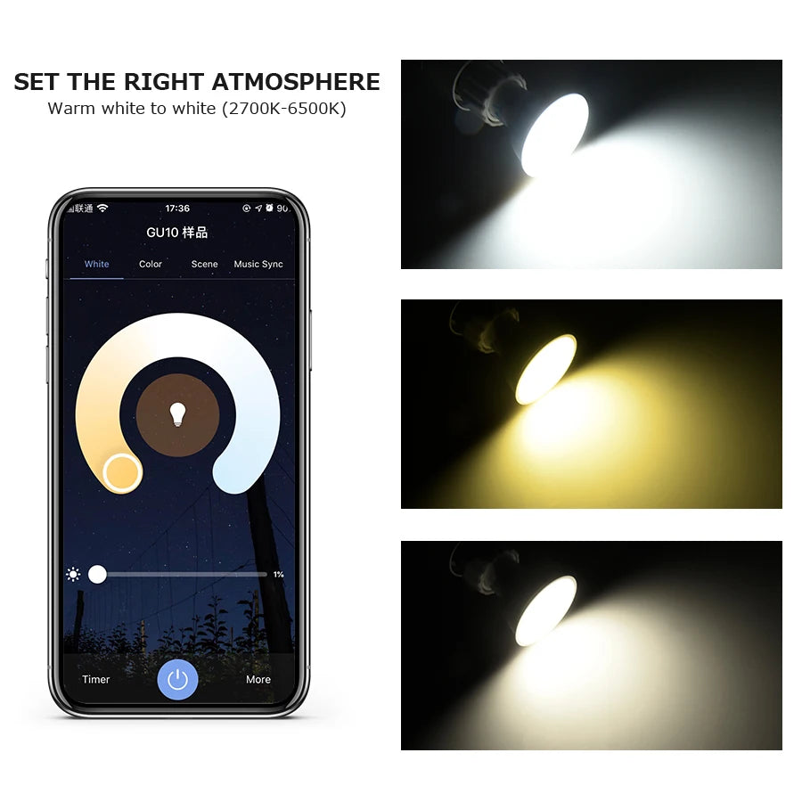 ampoule led gu10 5w 7w 9w wifi compatible alexa google assistant blanc moderne