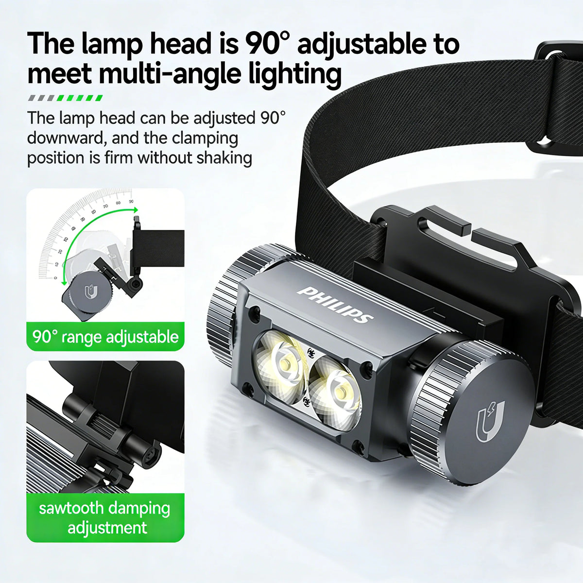 lampe frontale rechargeable clip on noir moderne pratique batterie