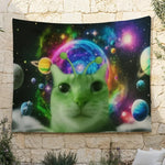 tapisserie murale chat espace vert motif galactique décoration chambre salon moderne humour tissu polyester