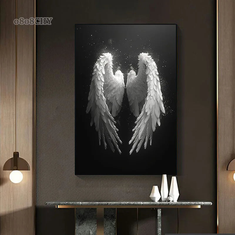peinture moderne ailes ange blanc toile contemporaine décoration salon mur art impression haute définition