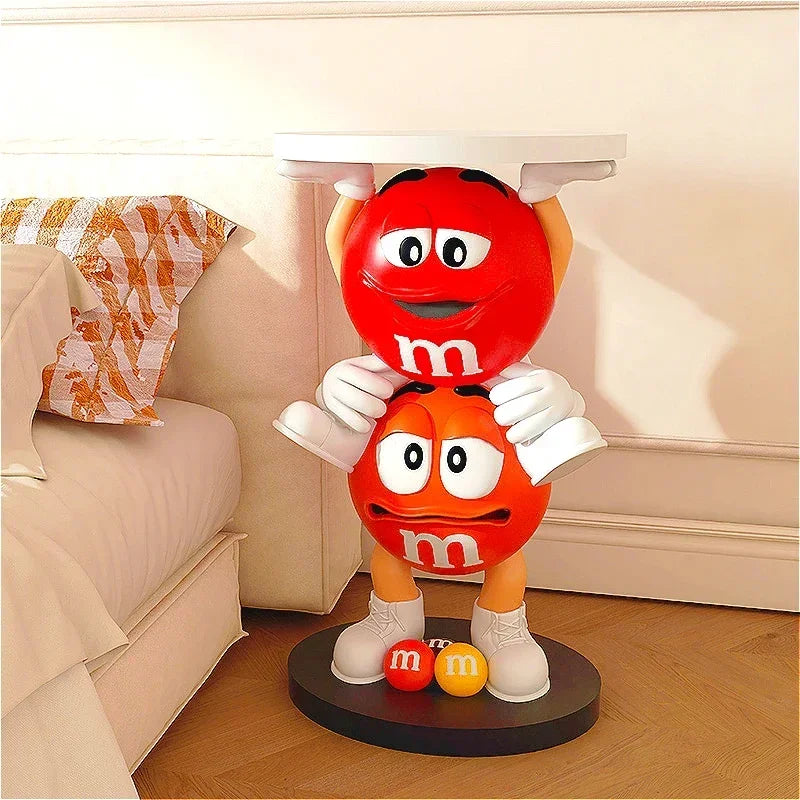 table basse forme m&m ludique pop art contemporain rouge orange marron foncé