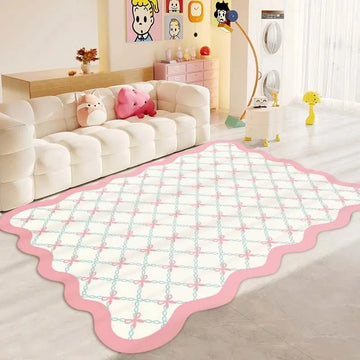 tapis blanc rose bleu motif géométrique moderne doux polyester antidérapant voyage maison