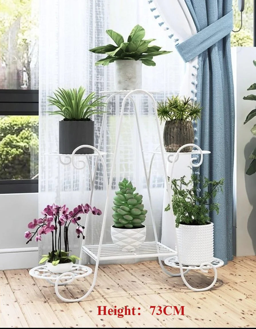 étagère plante métal structure florale courbe élégant pots blancs noirs fixations visuelles
