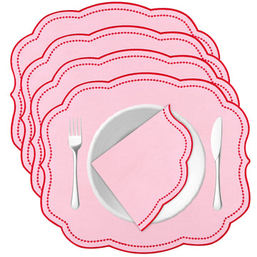 serviettes table rose vert beige scalloped bordure pointillé blanc opaques classiques table manger