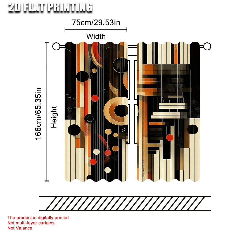 rideau géométrique moderne noir beige orange rouge polyester opacité pièces abstraits lignes cercles rectangles