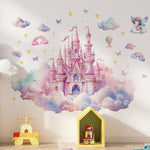 autocollants muraux château nuages arc ciel étoiles papillons dessin animé chambre fille salle jeux