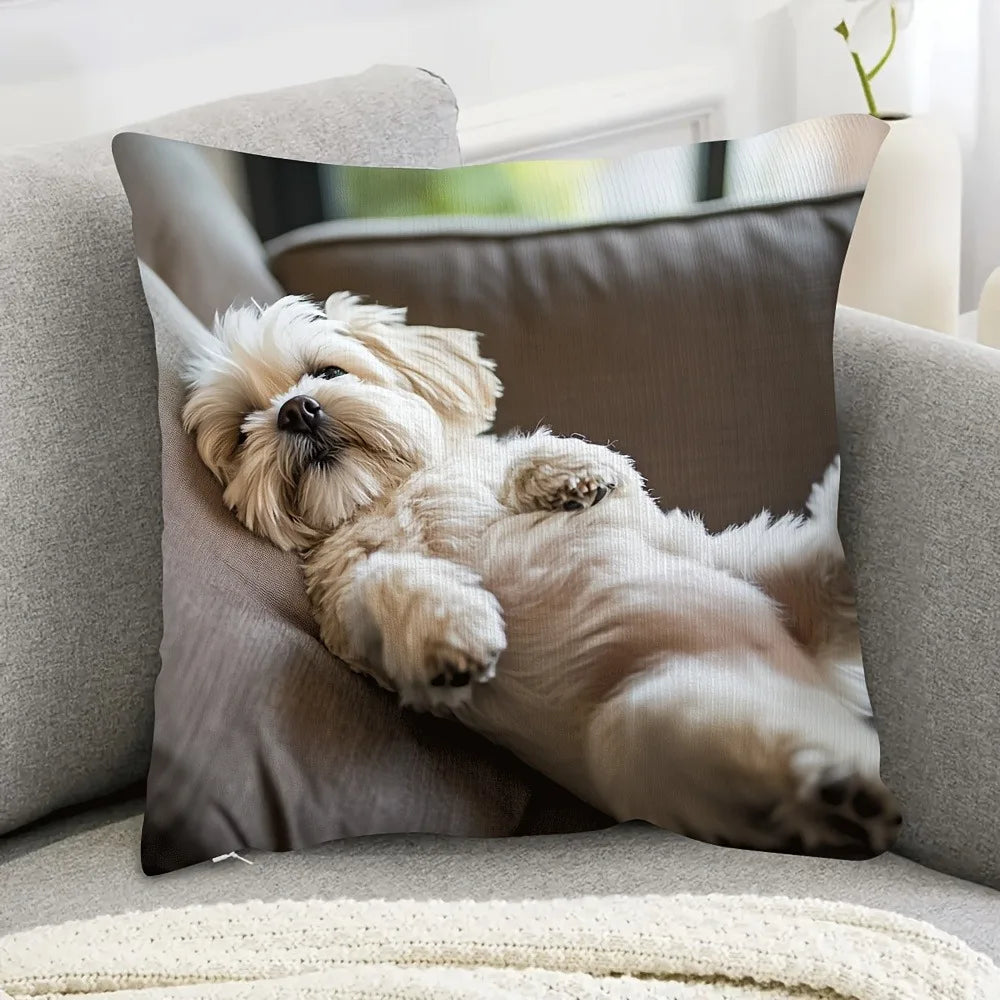 taie d'oreiller moderne 45x45cm imprimé chien blanc beige coussin décoratif polyester