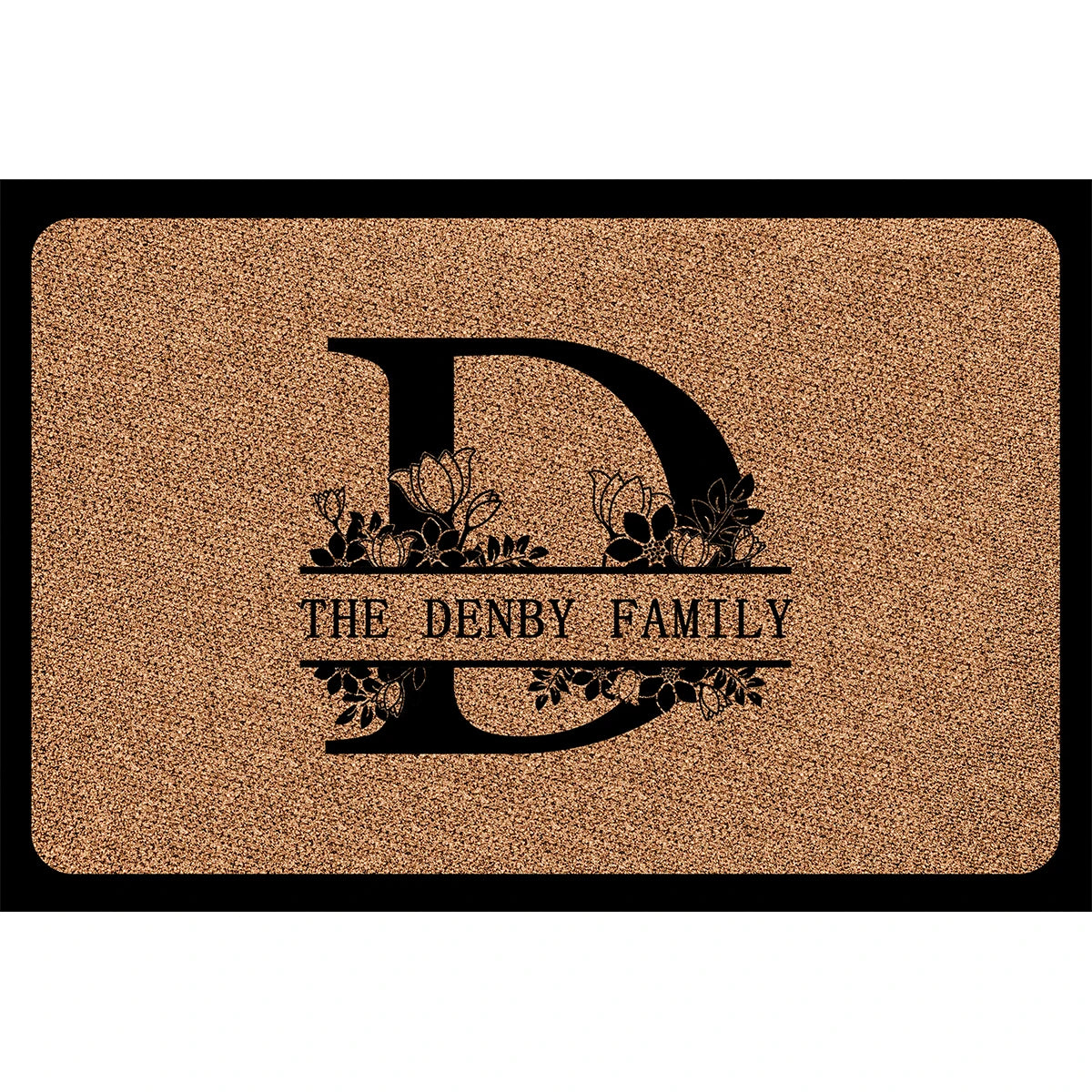 tapis d'entrée marron clair antidérapant lettres fleurs personnalisable résistant bactéries