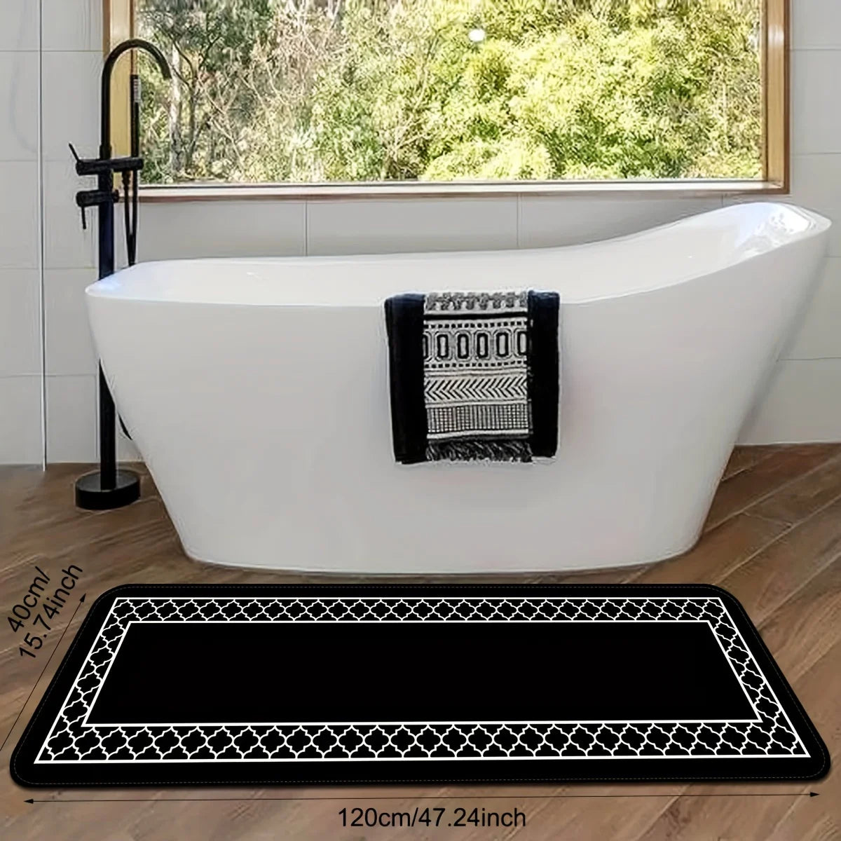 tapis sol noir géométrique moderne cuisine entrée 40x60 40x120cm imperméable anti dérapant résistant saleté