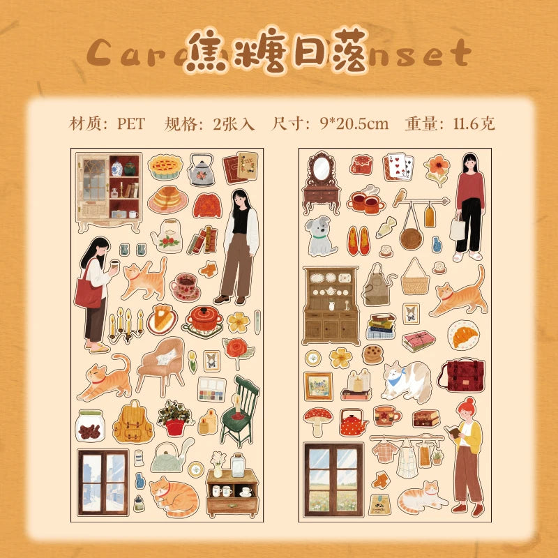 sticker autocollant transparent illustratif multicolore animaux objets ménagers personnages scrapbooking diy bricolage
