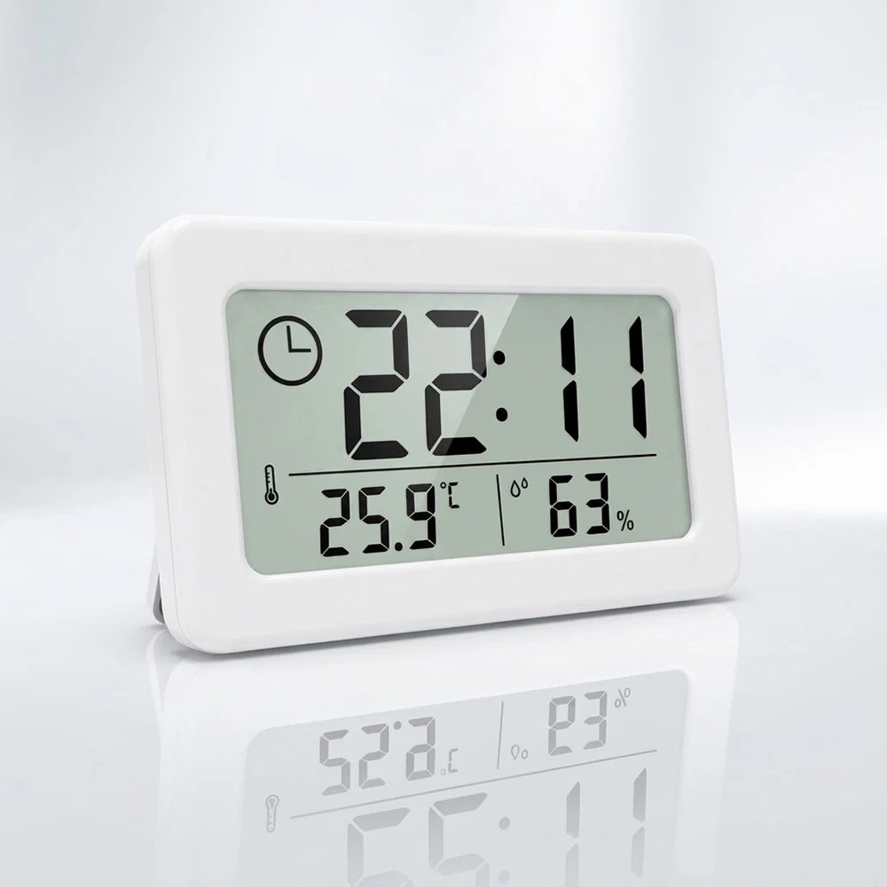 thermomètre hygromètre horloge numérique moderne blanc vert écran transparent table mur cuisine chambre salon