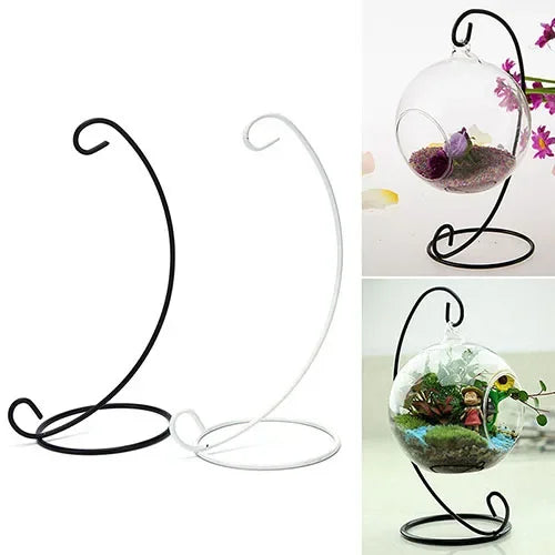 support terrarium verre transparent fer noir moderne minimaliste plante verte terreau coloré figurineintérieur