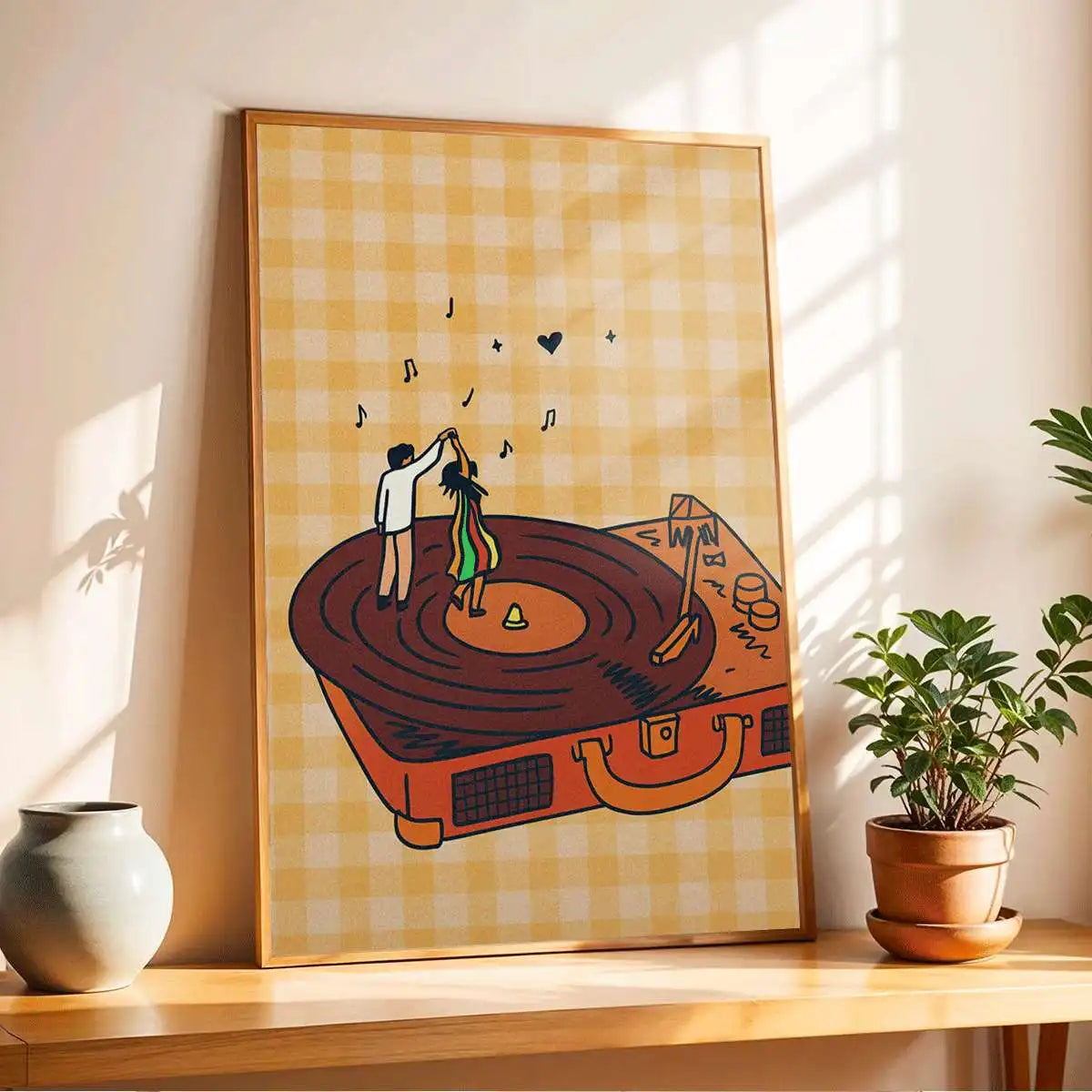 Affiche toile impression moderne dessin animé carreaux jaune blanc marron sans cadre vintage décoration