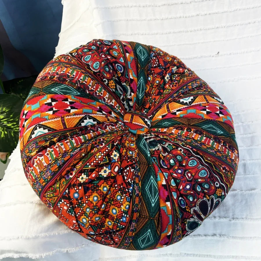 coussin siège rond bohème motifs floraux géométriques velours cotonnable intérieur extérieur
