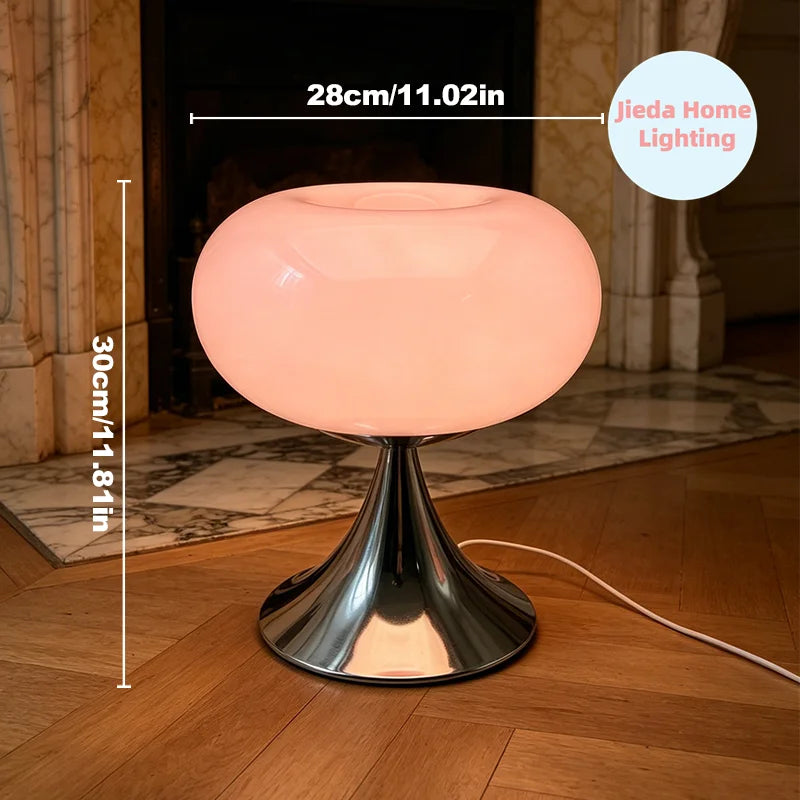 lampe table moderne verre opalescent couleurs vives vert orange rose jaune base métallique prise