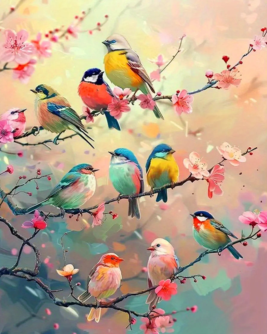 tableau peindre oiseaux fleurs moderne toile diy peinture propylène decoration multicolore floral