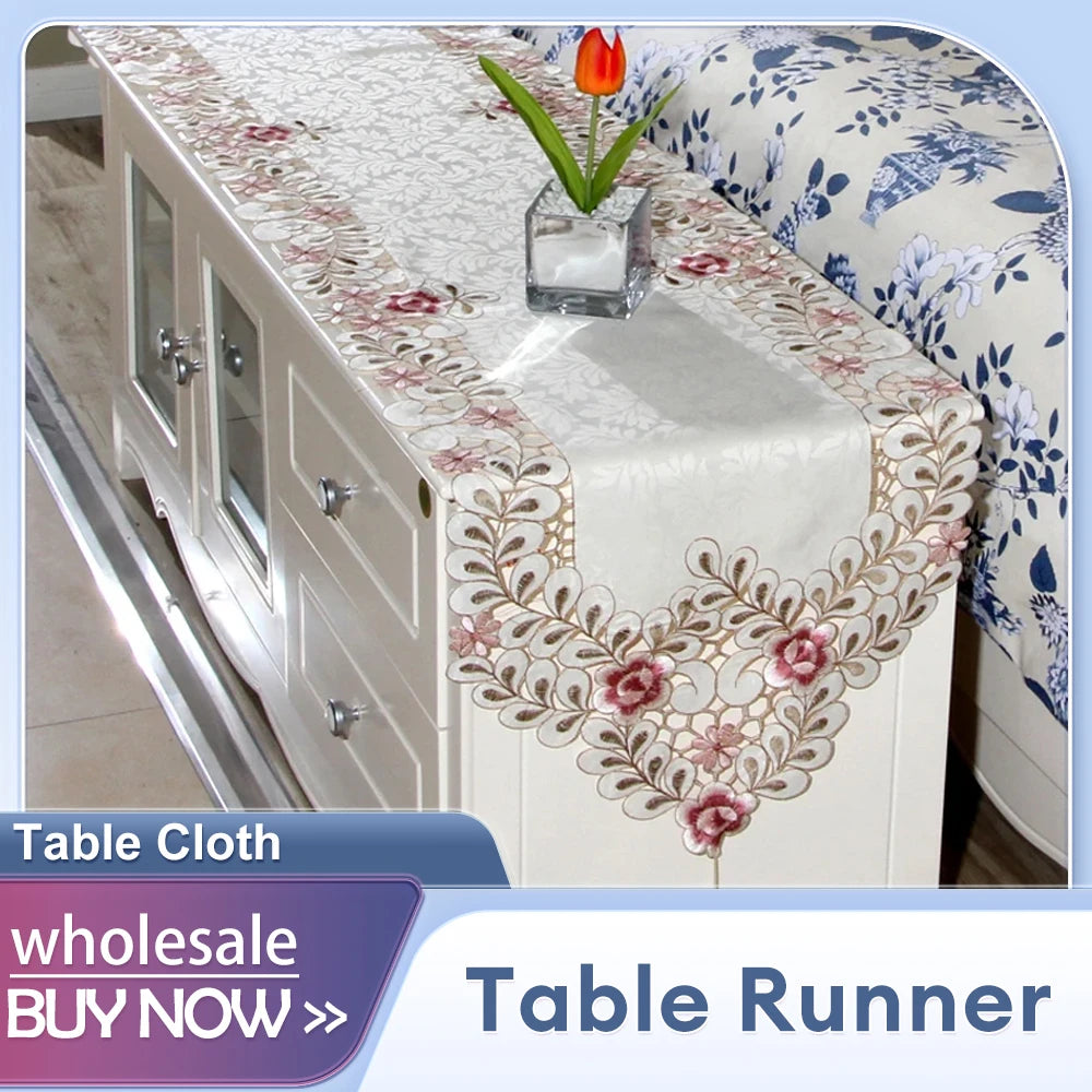 nappe table décorative tissu brodé fleurs vintage semi transparent polyester 30 45cm 40 150cm