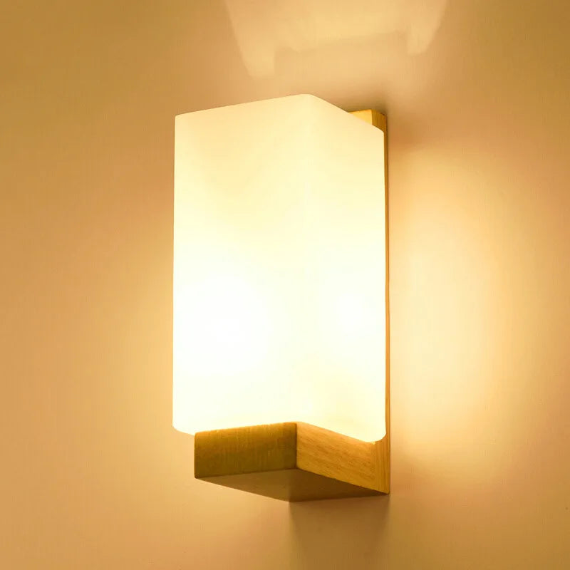applique murale moderne led bois clair verre blanc éclairage chambre salon 16w 30w blanc
