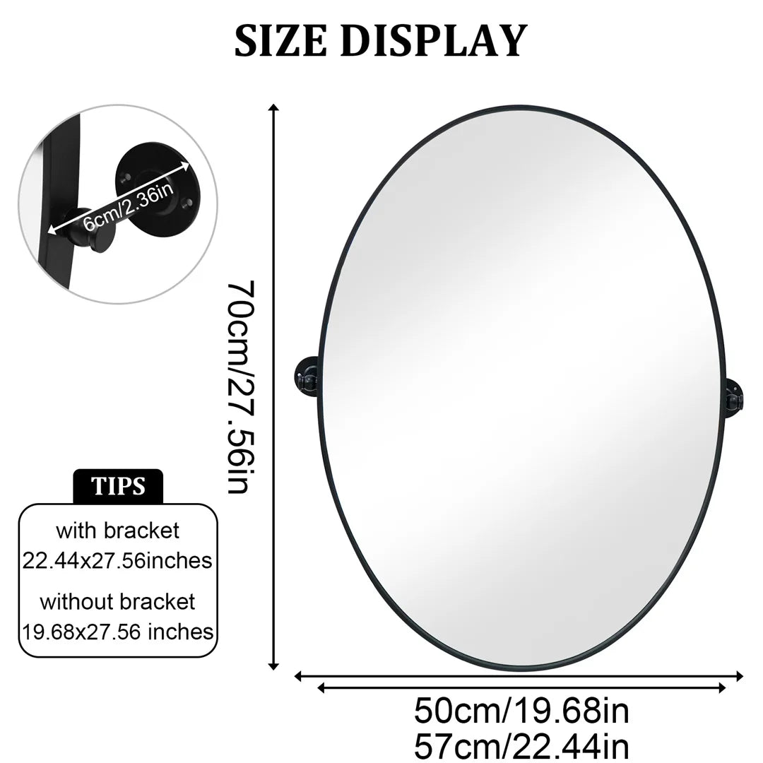 miroir ovale moderne noir pivotant aluminium 50x70cm clips facile portable