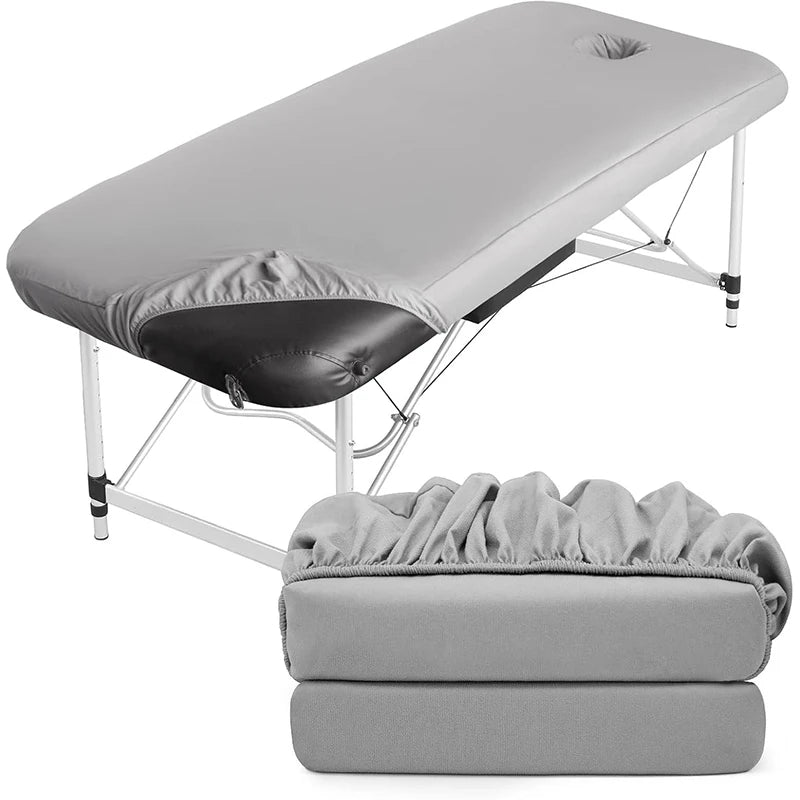 housses protection table massage lit spa coton polyester gris blanc élastiques professionnel minimaliste