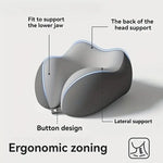 coussin voyage ergonomique mousse mémoire forme gris clips boîte rangement instructions utilisation confortable moderne
