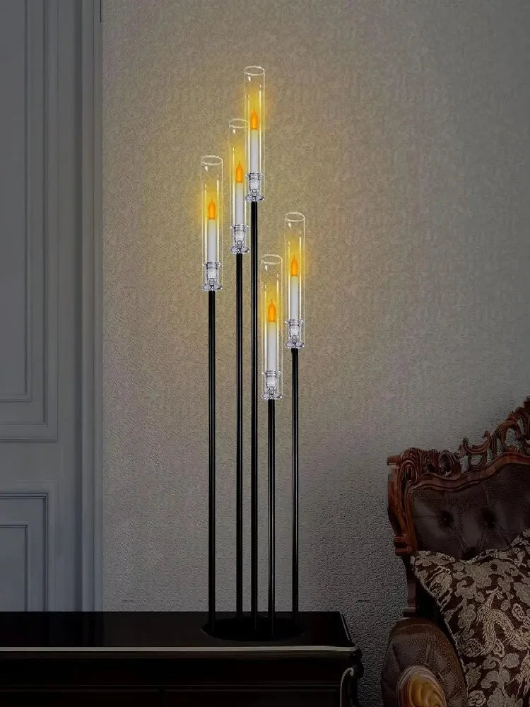 support cierges moderne noir base circulaire tiges verre vis fixations chambre salon