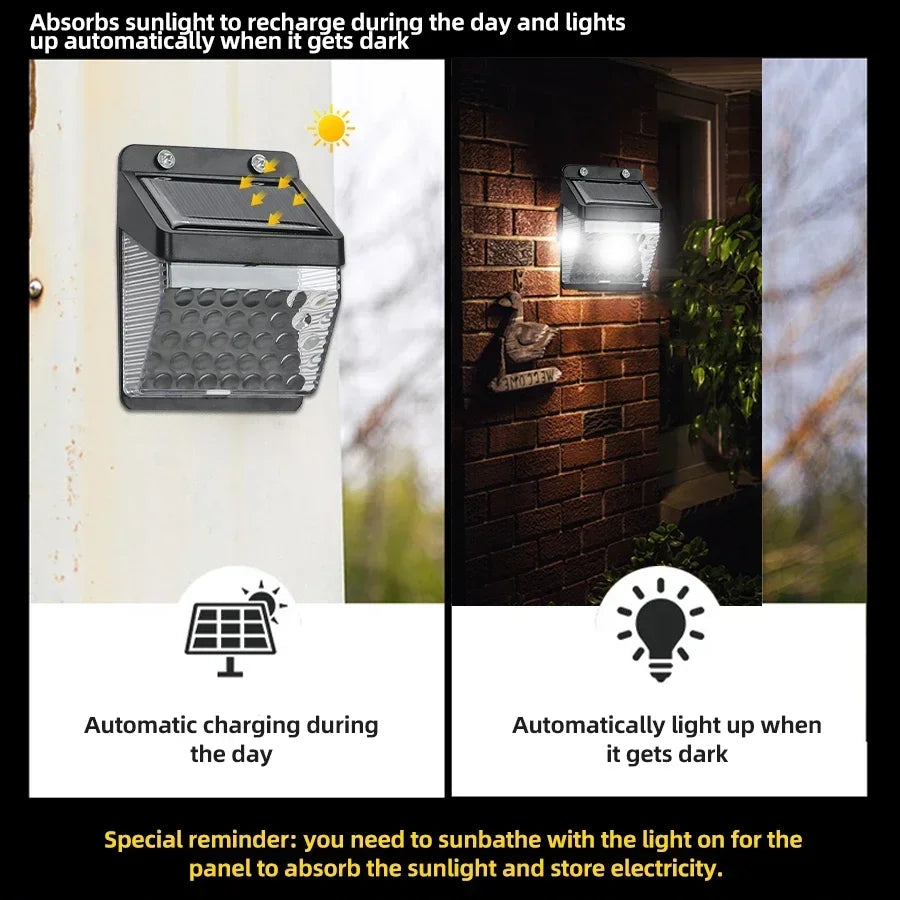 lampe murale solaire moderne noire bleu panneau solaire ip65 led autonomie détecteur mouvement extérieur