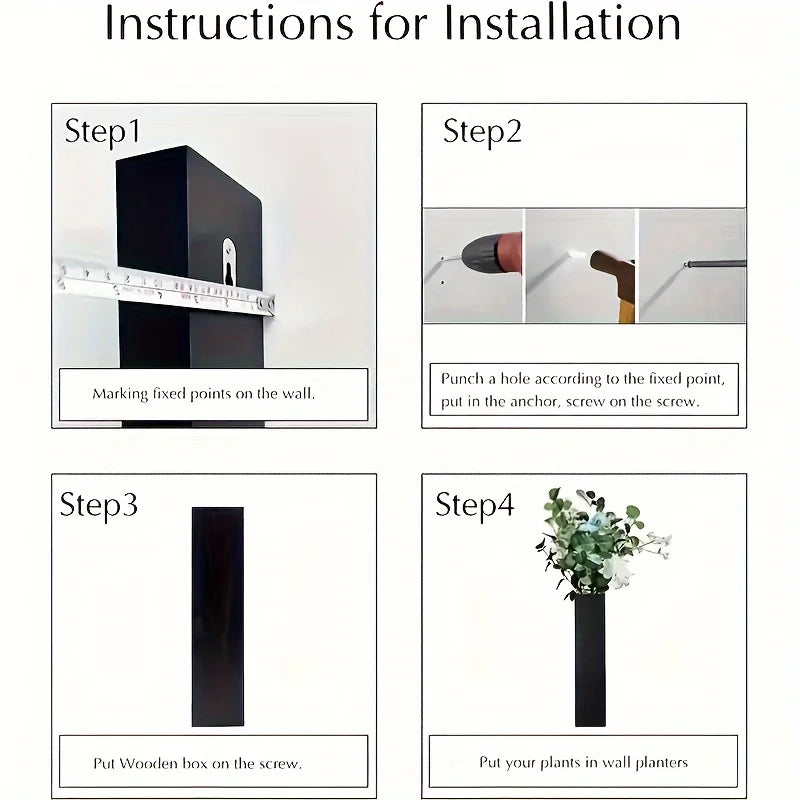 vases muraux rectangulaires bois noirs modernes plantes fleurs séchées décoration intérieure fixations murales