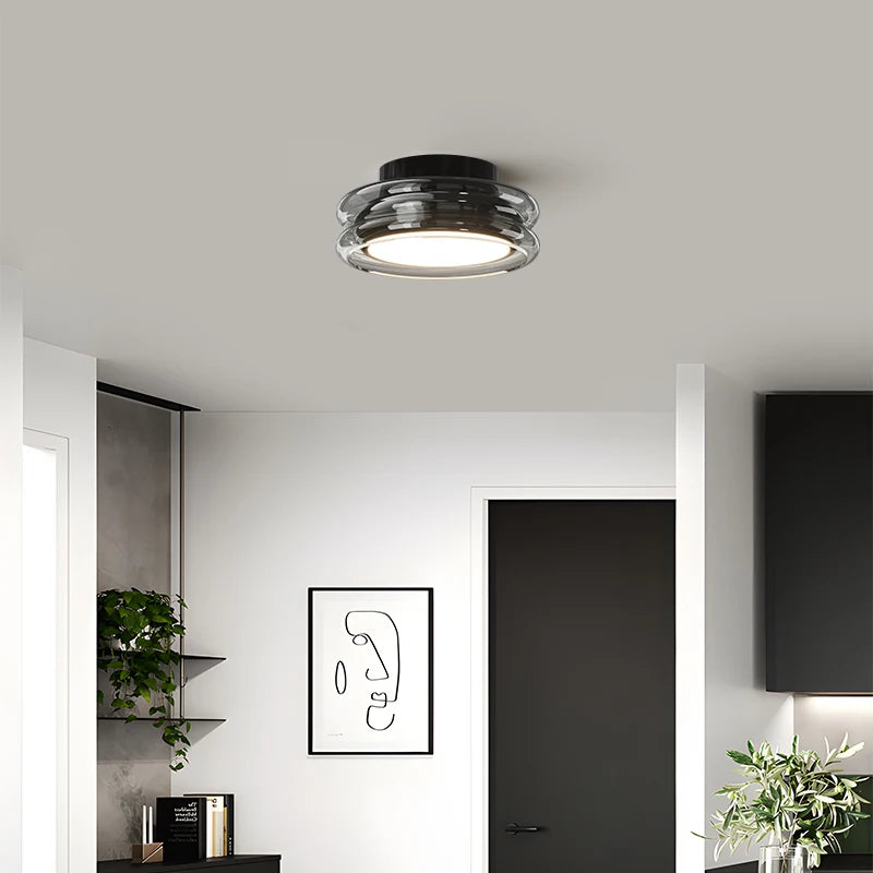 plafonnier led verre cristal noir chrome moderne minimaliste transparent chambre