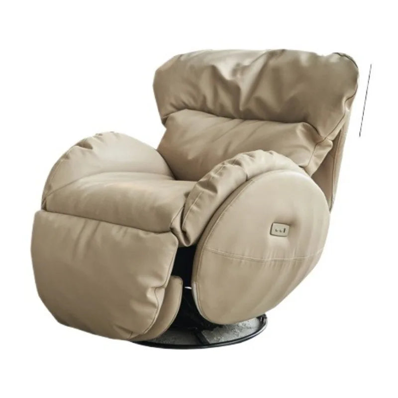 fauteuil relax rotatif beige clair moderne bouton commande salon maison confortable