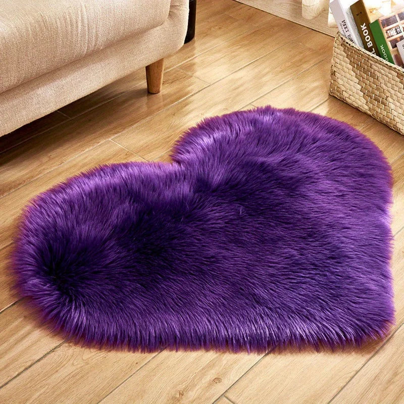 tapis peluche coeur rouge gris violet bleu moderne doux 50x60cm maison décoration chambre salon