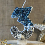 décoration gâteau sirène océan bougie chiffre paillettes étoiles mer coquillage thème marin blanc bleu