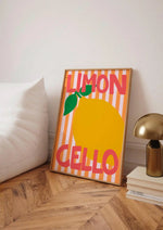 affiche pop art citron stylisé rayures horizontales couleur or verte chambre salon sans cadre