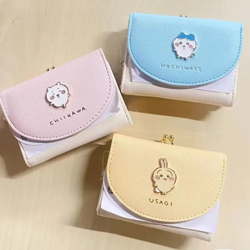 portefeuilles kawaii simili cuir rose bleu clair jaune compartiments porte cartes poche zip personnages
