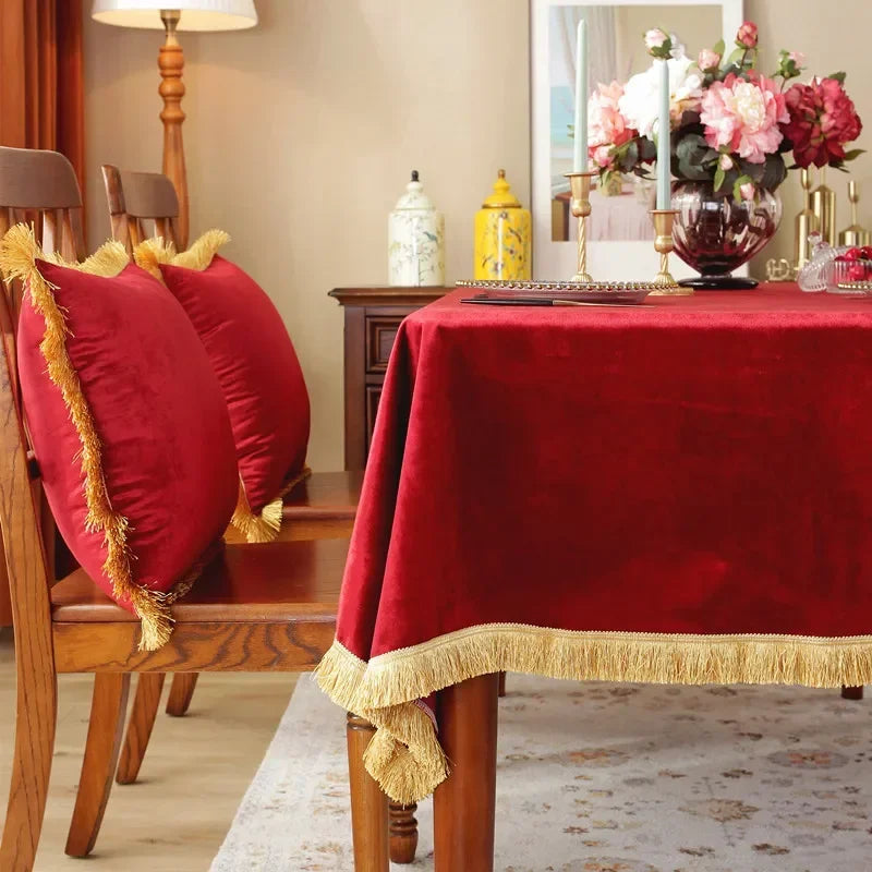 nappe table velours rouge classique mariage festives réutilisable lavable machine table basse rond fêtes