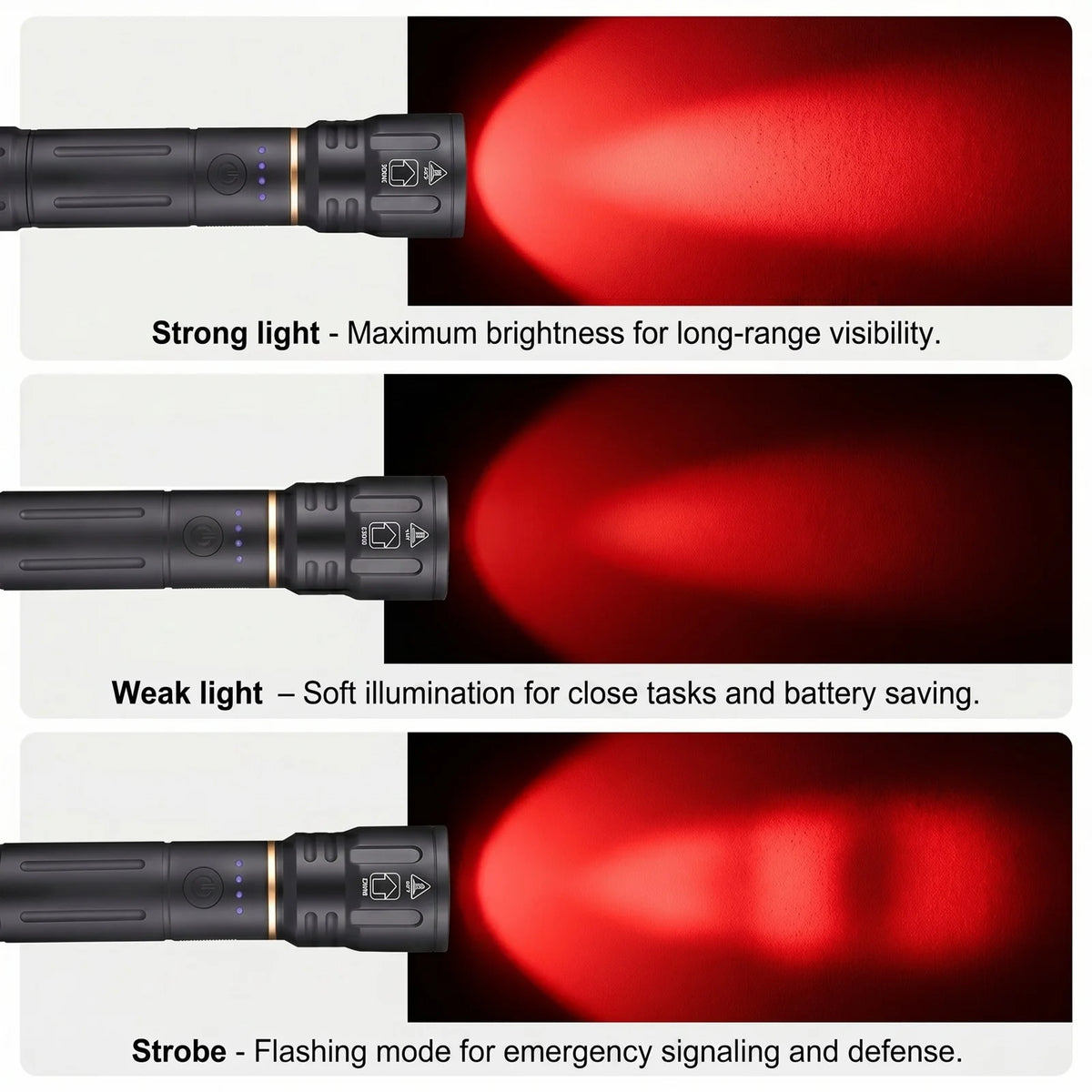lampe torche led rouge rechargeable aluminium robuste tactique chasse camping pêche