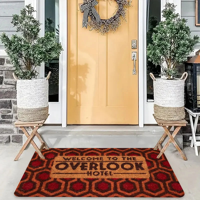tapis d'entrée moderne tige porte imperméable antidérapant hexagones relief orange rouge bienvenueôtel