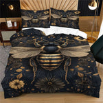 ensemble couette abeille motif floral moderne noir or blanc fermeture éclair taies d'oreiller triple