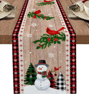 changement drap table noel cardinal sapin neige carreaux bois festive