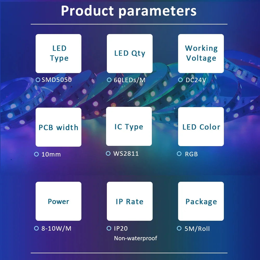 Ruban led 60 diodes rgb adhésif contrôle rf moderne chevaux multicolore
