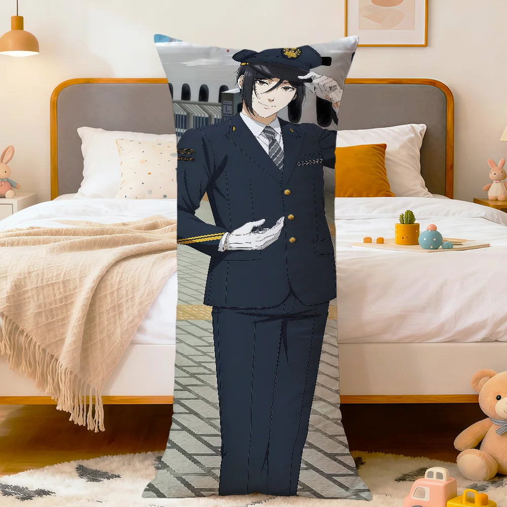 coussin allongé anime violet bleu blanc fleurs stylisées personnages 100 polyester double face imprimé