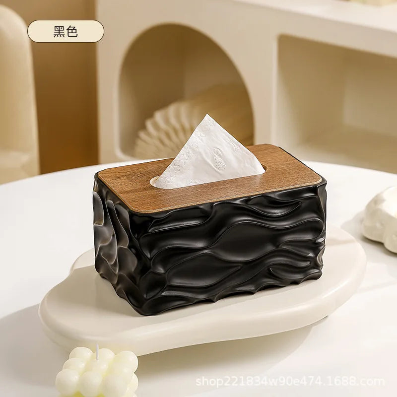 boîte mouchoirs moderne plastique blanc texture ondulée mouchoirs blancs bois foncé
