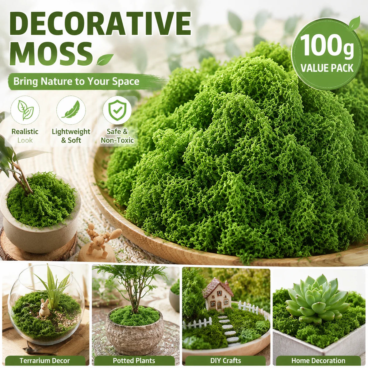 mousse décorative verte polyester décoration intérieure terrariums pots plantes diy bonsaï filamenteuse duveteuse