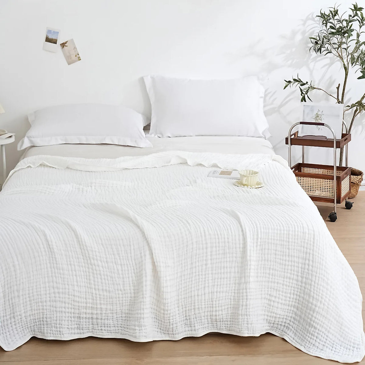 couverture coton pur plissée beige clair grande couverture lit douce maison